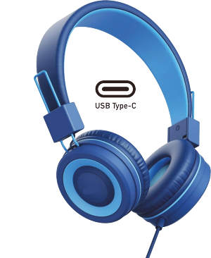 Écouteurs USB DKT Ecoli bleus pliables avec oreillettes souples