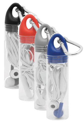 25 écouteurs intra-auriculaires économiques avec microphone, disponibles en 4 couleurs.